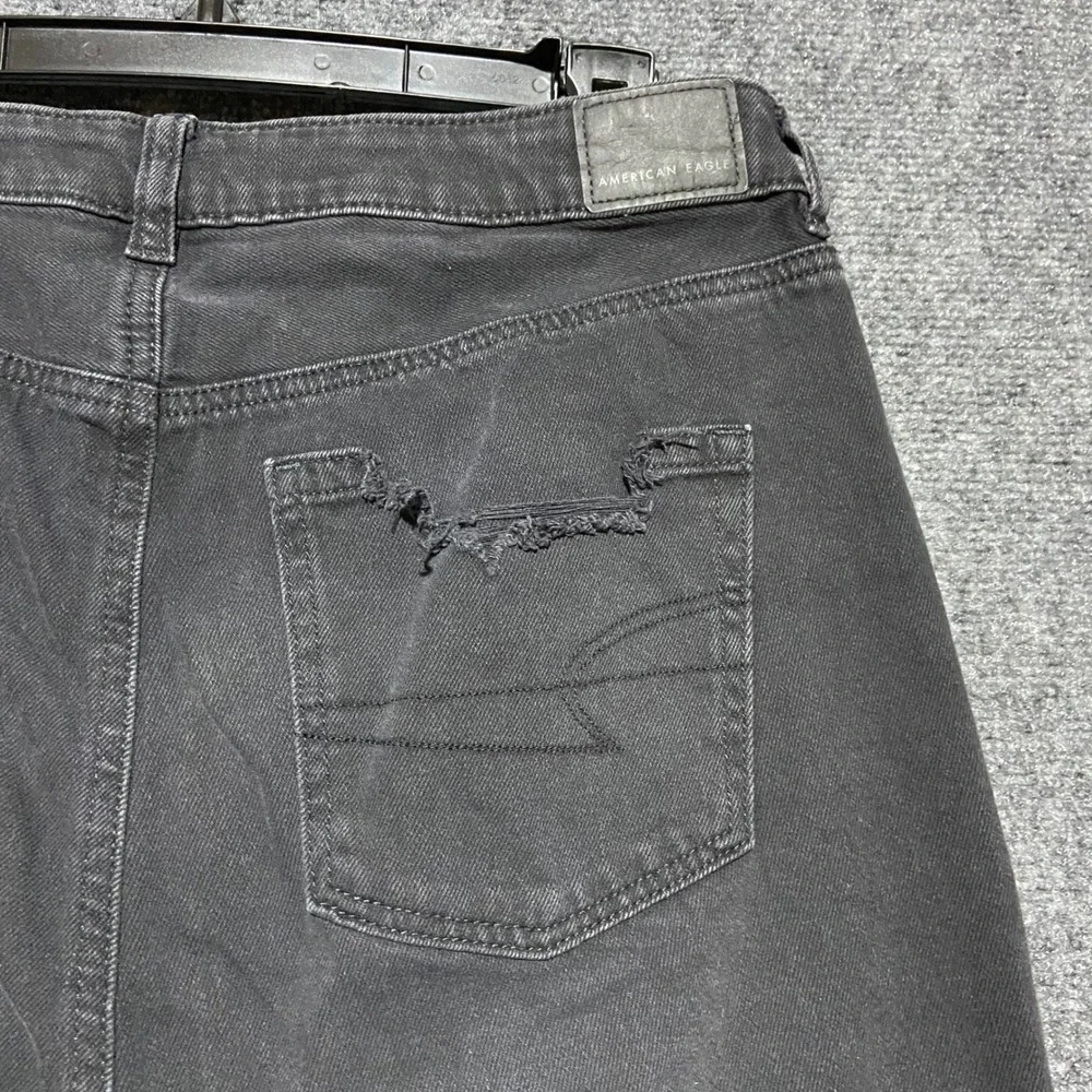 American Eagle Mom Jeans Womens 10R Faded Black Distressed Ripped High Rise